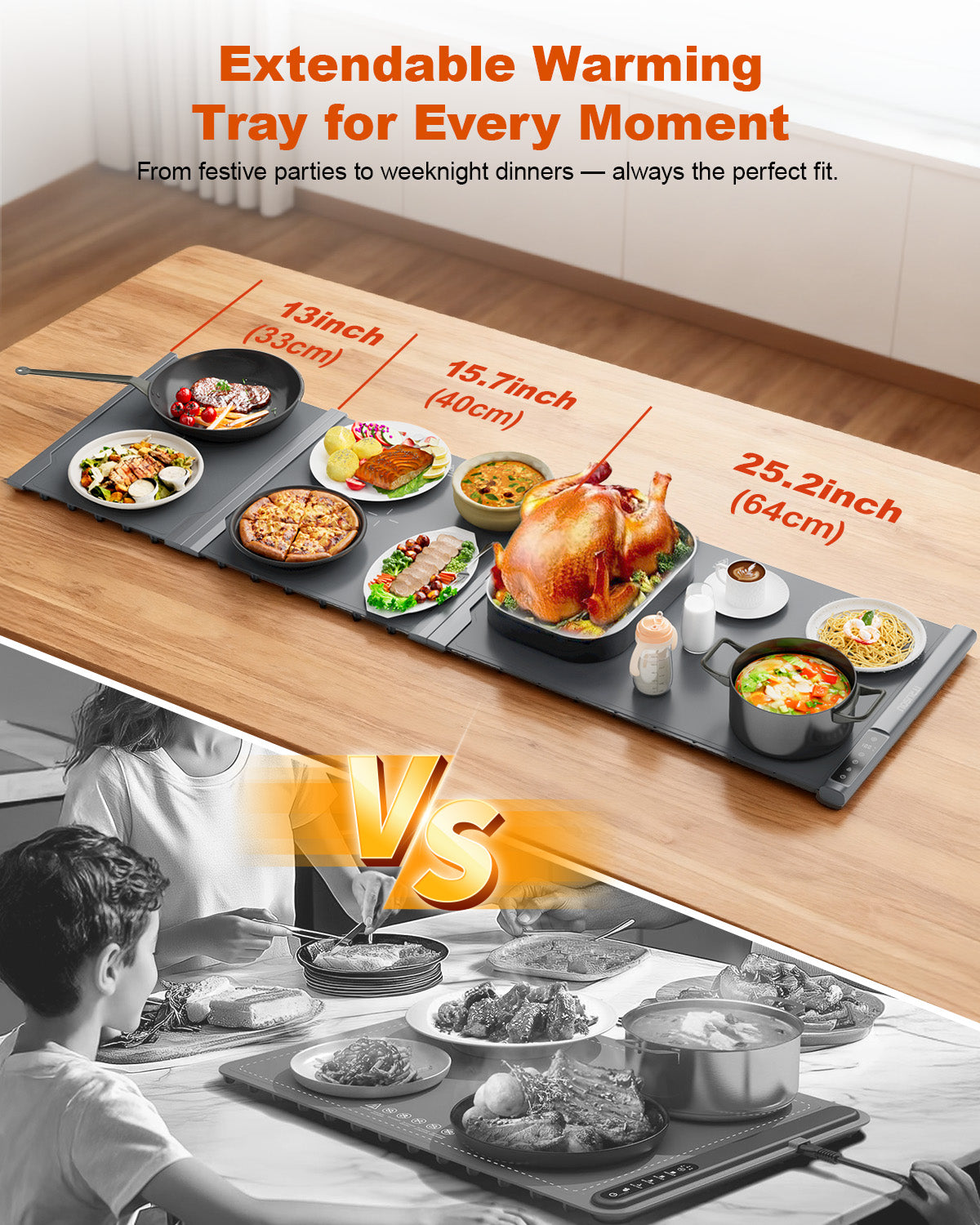Expandable Food Warming Mat – iTRUSOU 54"x16" Warming Mat for Food with 7 Temp Settings, Switchable℃/℉, 99H Timer, Child Lock, Custom Sizes Food Warmer Chafing Dishes for Buffet Parties
