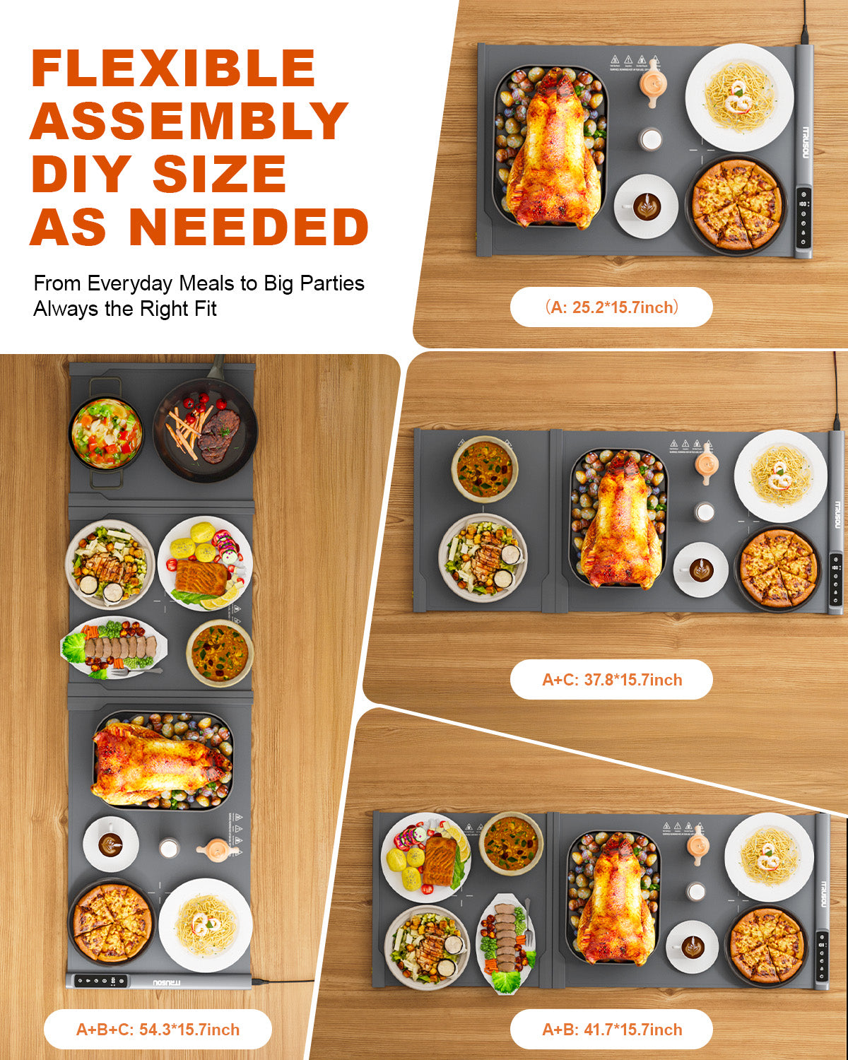 Expandable Food Warming Mat – iTRUSOU 54"x16" Warming Mat for Food with 7 Temp Settings, Switchable℃/℉, 99H Timer, Child Lock, Custom Sizes Food Warmer Chafing Dishes for Buffet Parties