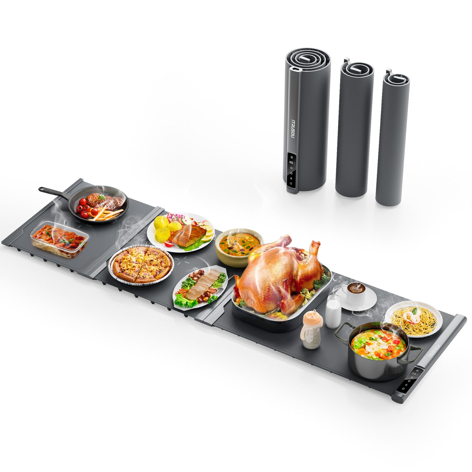 Expandable Food Warming Mat – iTRUSOU 54"x16" Warming Mat for Food with 7 Temp Settings, Switchable℃/℉, 99H Timer, Child Lock, Custom Sizes Food Warmer Chafing Dishes for Buffet Parties