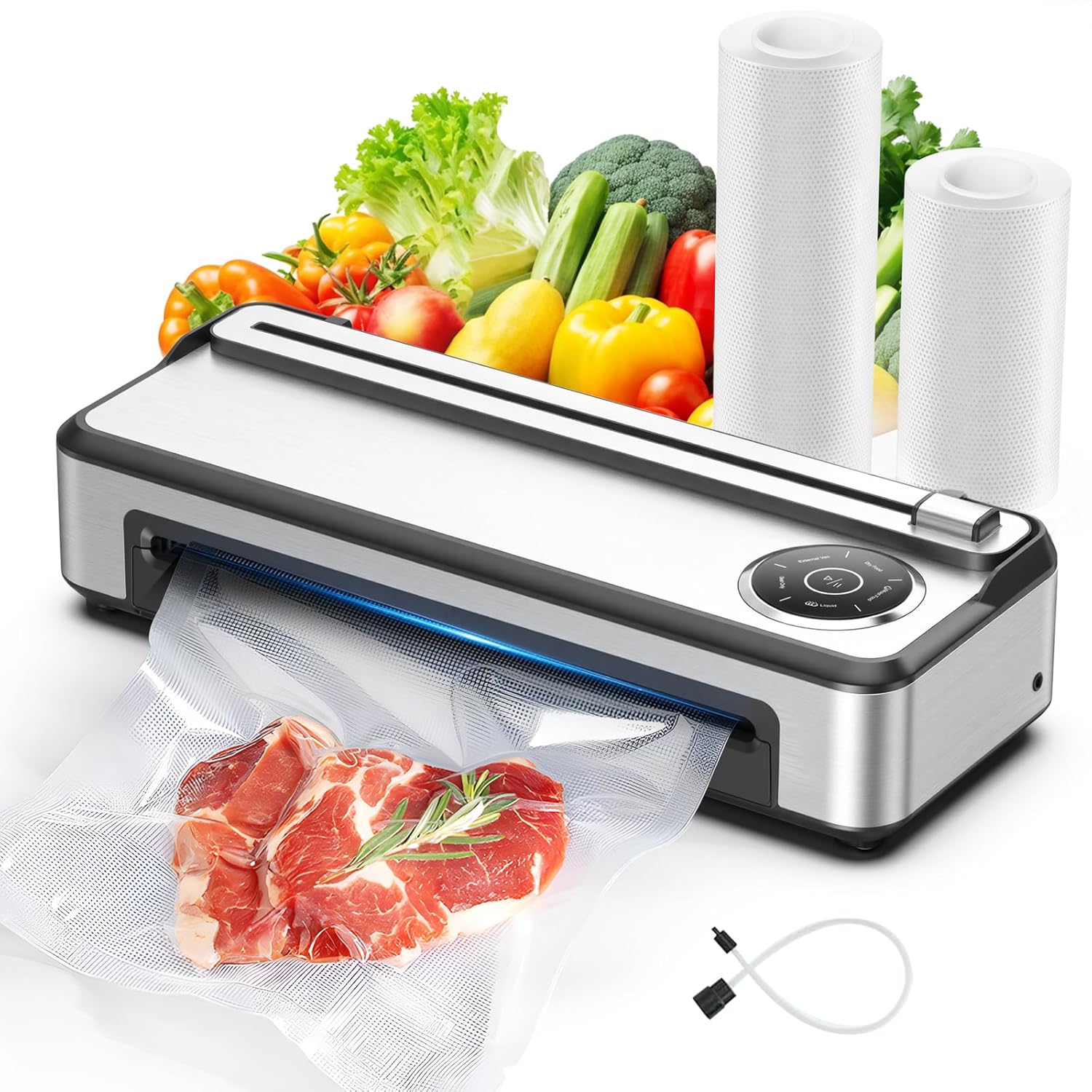 Vacuum Sealer Machine with Smart Touchscreen Control, 95kPa Dual-Pump Suction, Timeless Design for Hands, Free Sealing, 24H Non-Stop Breaks, widened 30CM Sealing Bar, External Bag Cutter, 2 Bags Rolls