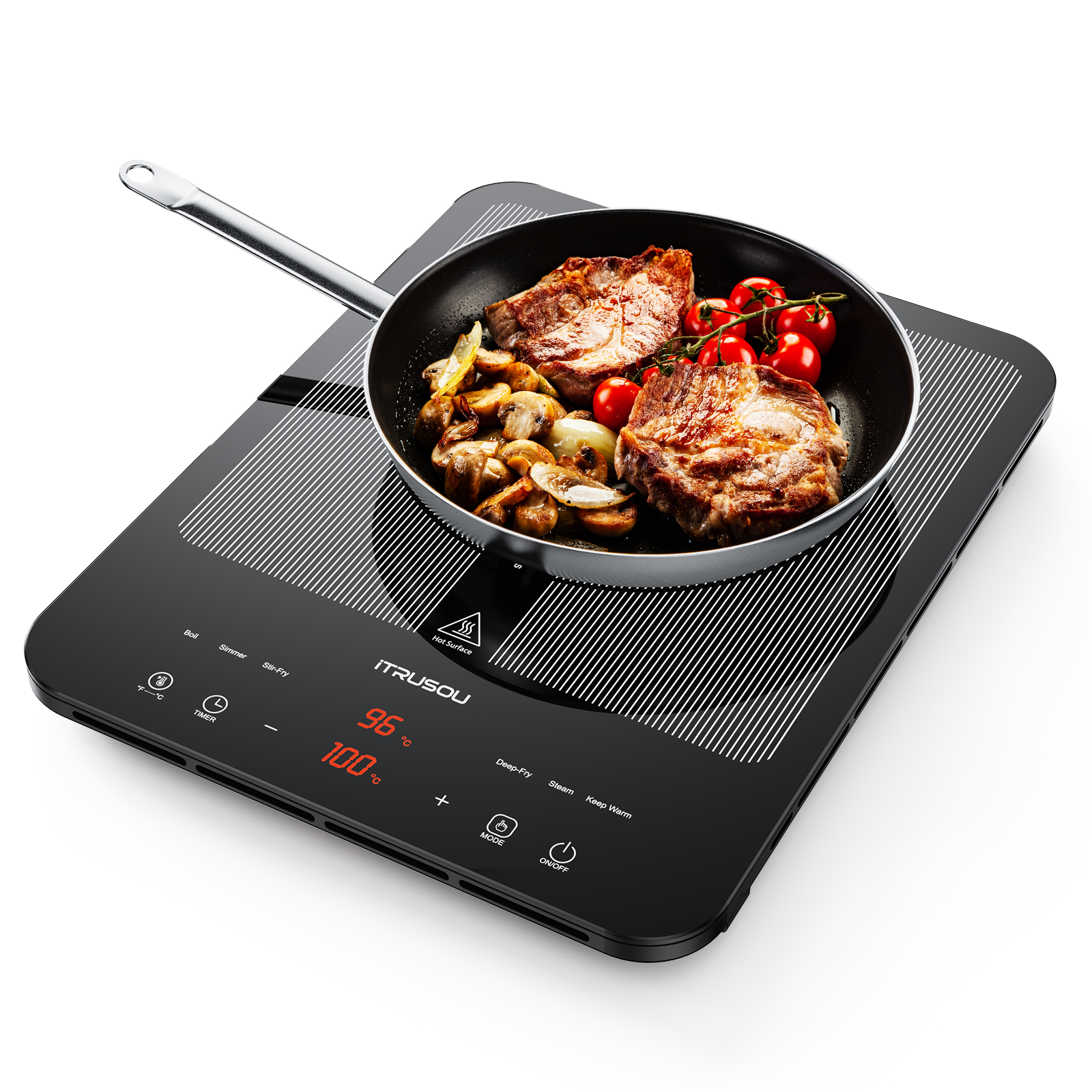 Portable Induction Cooktop, 1°C Precision Control, Dual Temp Display, 1L Boils in 4 Mins, Ultra-Slim 26mm Burner, 6 Cooking Modes, 3-Hour Timer, Glass Surface, for Magnetic Cookware Only