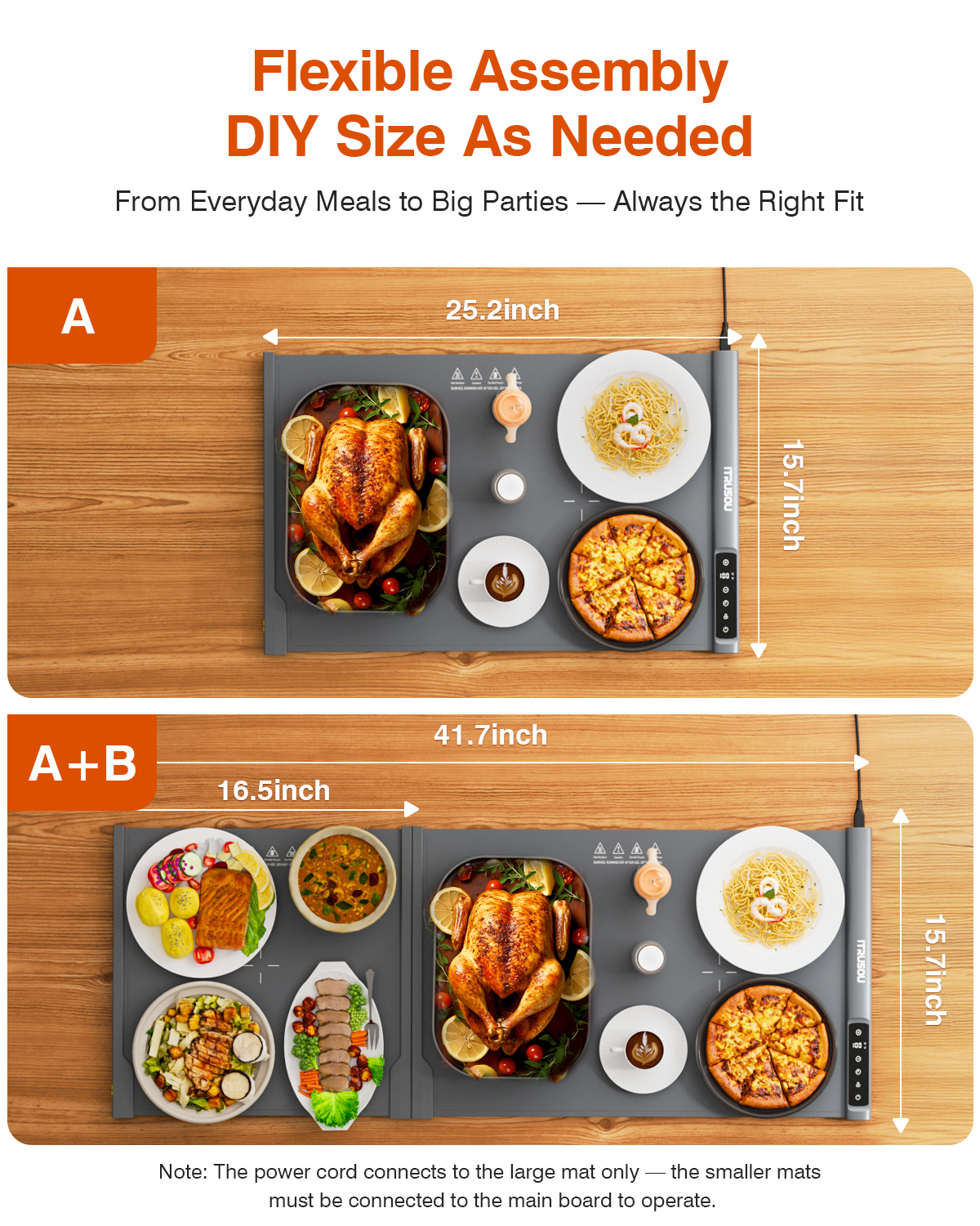 Expandable Warming Mat for Food – iTRUSOU 42"x16" Extra Large Electric Warming Tray with 7 Temp Settings, Switchable ℃/℉, 99H Timer, Child Lock – 2 Panels Custom Sizes for Energy Efficiency