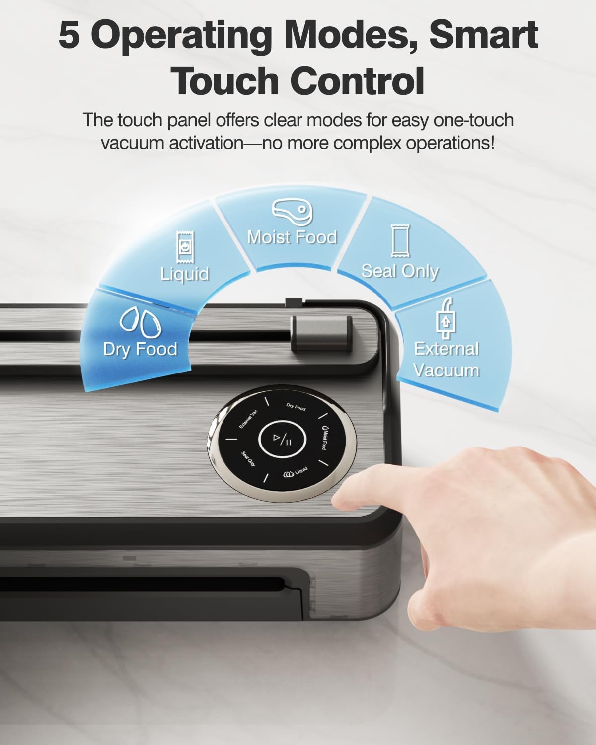 Vacuum Sealer Machine with Smart Touchscreen Control, 95kPa Dual-Pump Suction, Timeless Design for Hands, Free Sealing, 24H Non-Stop Breaks, widened 30CM Sealing Bar, External Bag Cutter, 2 Bags Rolls