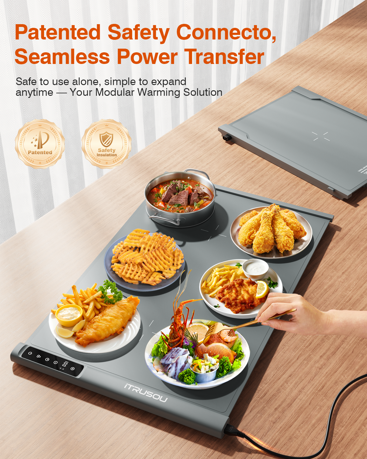 Food Warming Mat 27.5x16 – Extendable Roll-Up Electric Warming Tray with 7 Temp Settings, 99H Timer, Switchable℃/℉, Interlocking Expansion Design, Ideal for Buffet Parties Gatherings