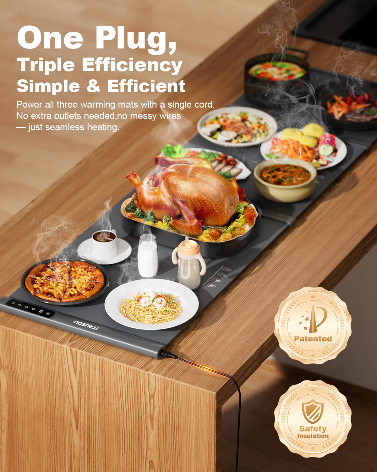 Expandable Food Warming Mat – iTRUSOU 54"x16" Warming Mat for Food with 7 Temp Settings, Switchable℃/℉, 99H Timer, Child Lock, Custom Sizes Food Warmer Chafing Dishes for Buffet Parties