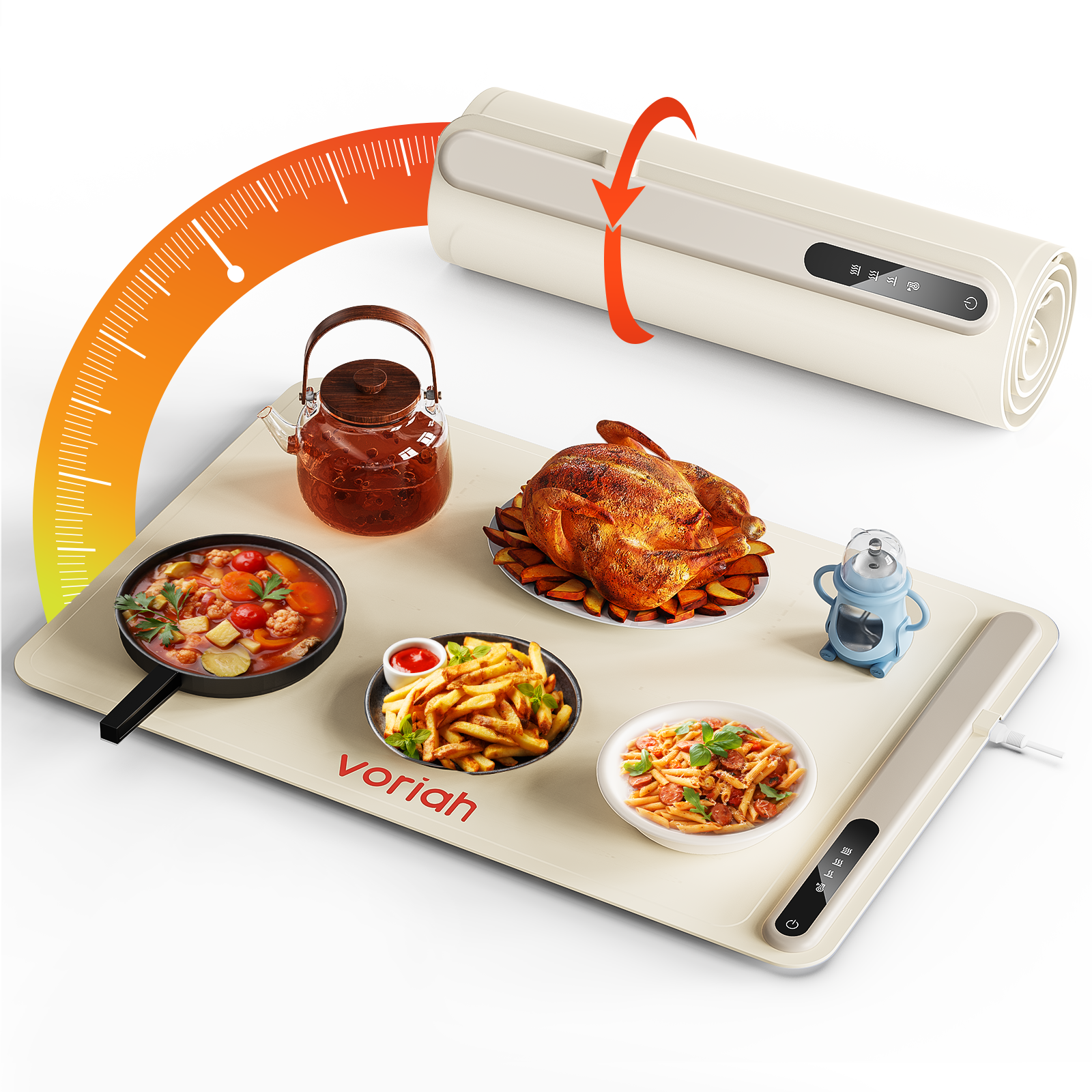 Warming Mat for Food, Voriah Electric Warming Tray with 3 Temp Settings & Auto Shut-Off, Food Warmer with Thick Silicone Surface to Keep Food Warm at Buffet, Parties, and Family Use（Apricot）
