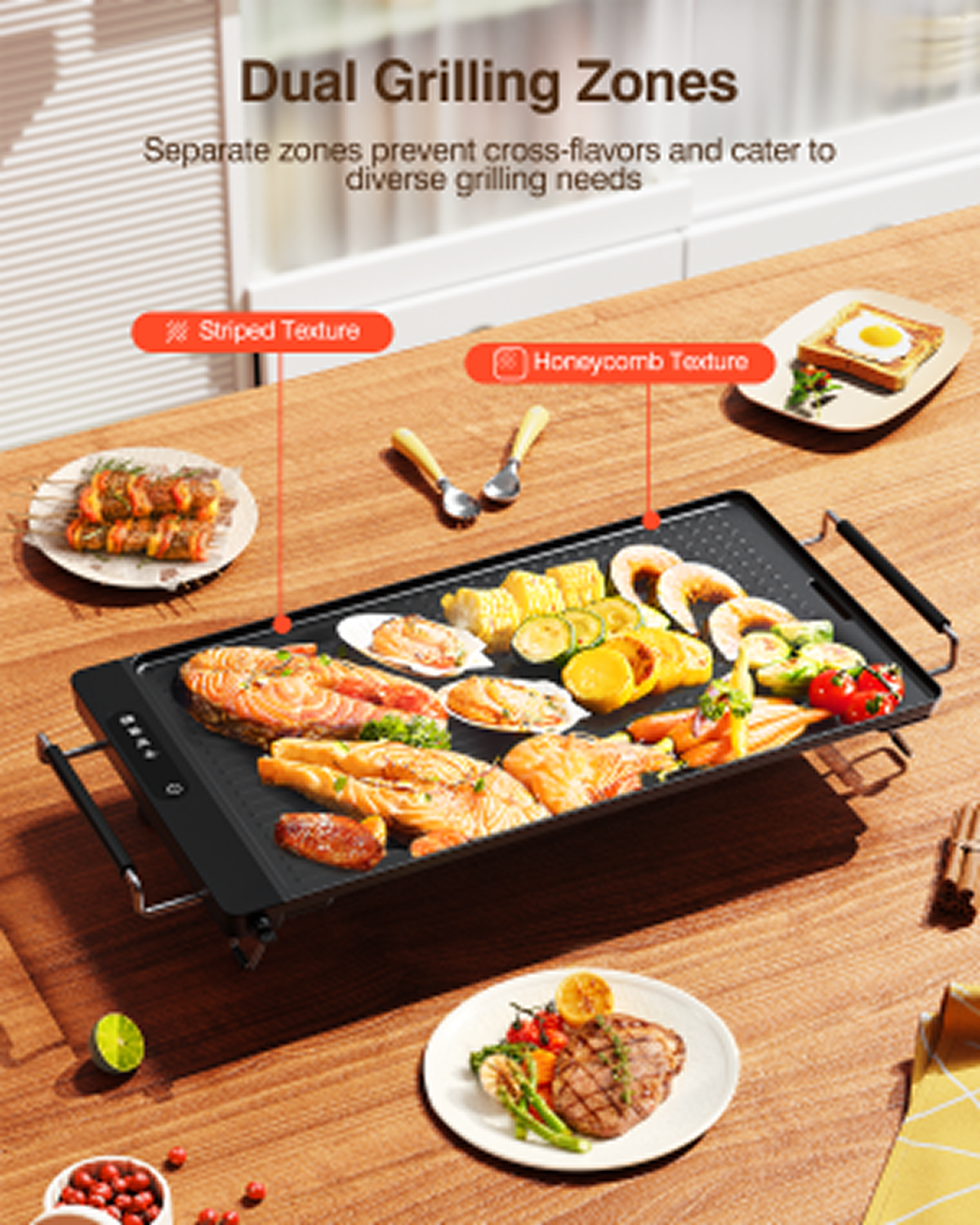 Electric Griddle with Removable Touch Panel, IPX9 Waterproof