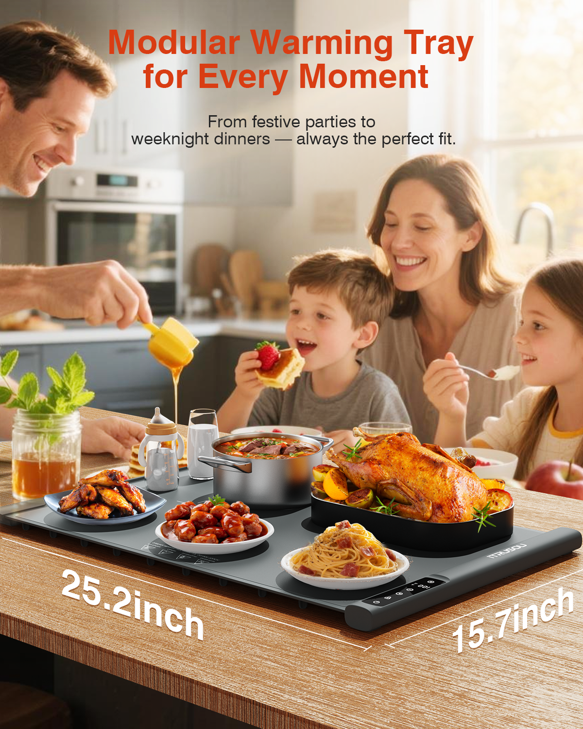 Food Warming Mat 27.5x16 – Extendable Roll-Up Electric Warming Tray with 7 Temp Settings, 99H Timer, Switchable℃/℉, Interlocking Expansion Design, Ideal for Buffet Parties Gatherings