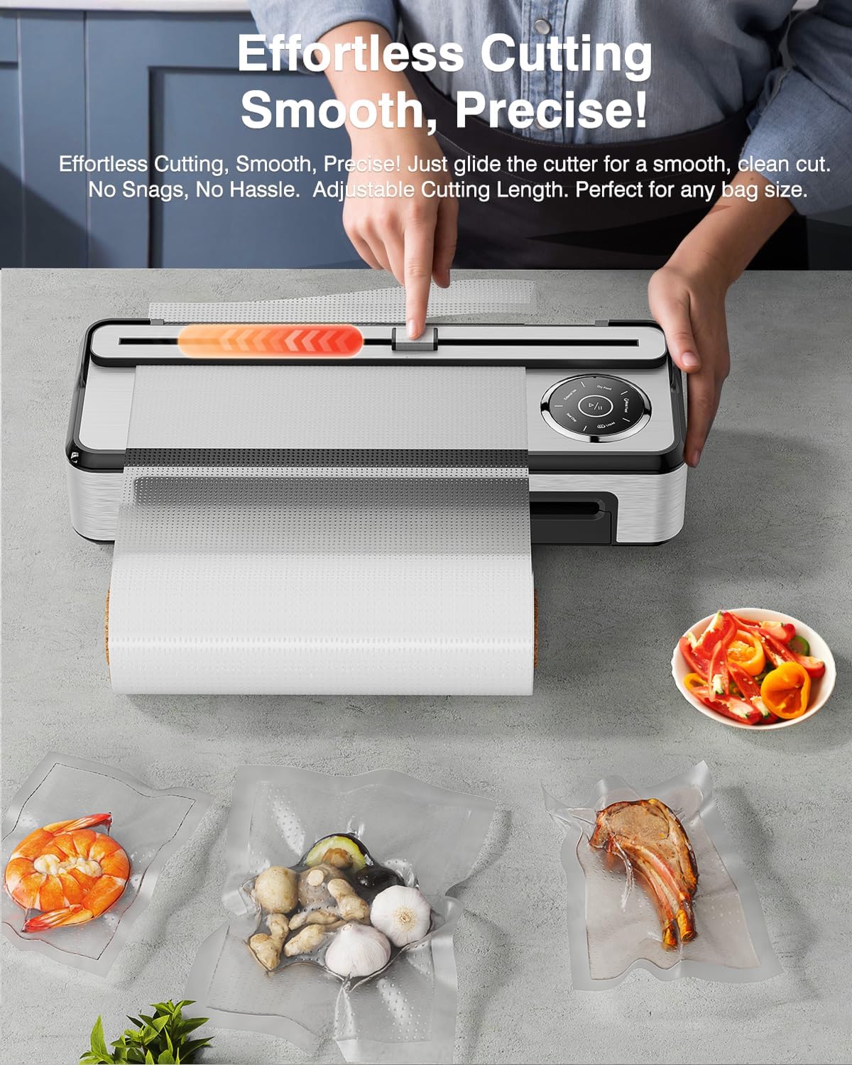 Vacuum Sealer Machine with Smart Touchscreen Control, 95kPa Dual-Pump Suction, Timeless Design for Hands, Free Sealing, 24H Non-Stop Breaks, widened 30CM Sealing Bar, External Bag Cutter, 2 Bags Rolls