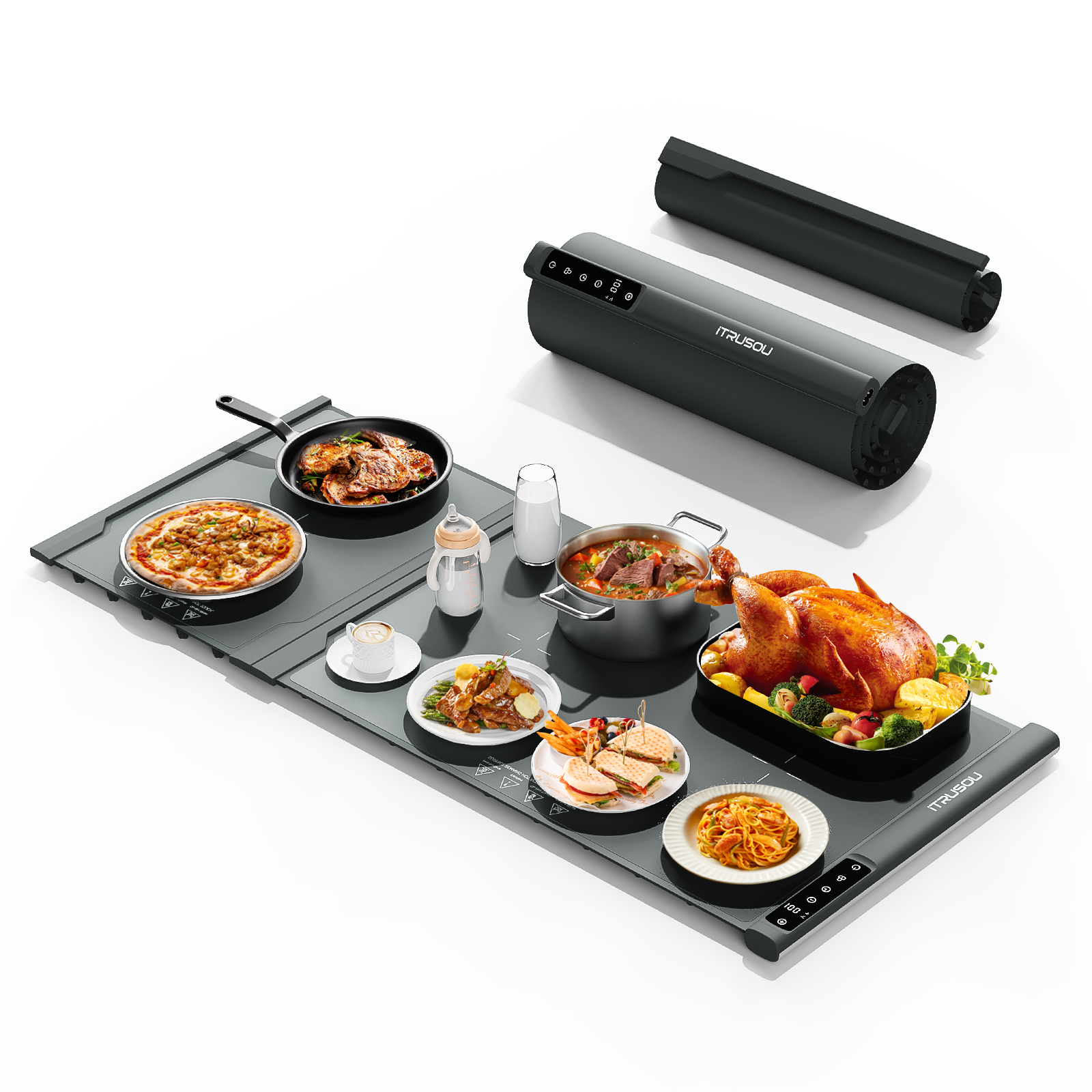 Expandable Warming Mat for Food – iTRUSOU 38"x16" Silicone Warming Tray with 7 Temp Settings, Switchable℃/℉, 99H Timer, Child Lock – 2 Panels Custom Sizes for Energy Efficiency