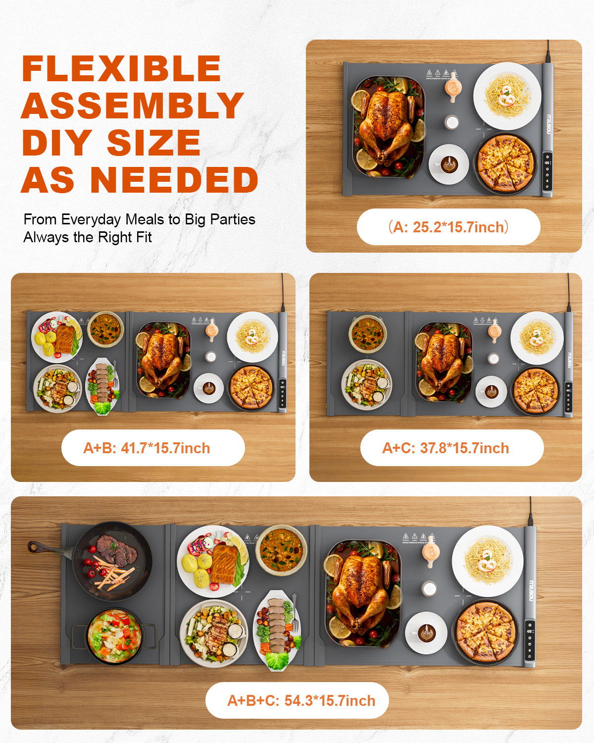 Expandable Food Warming Mat – iTRUSOU 54"x16" Warming Mat for Food with 7 Temp Settings, Switchable℃/℉, 99H Timer, Child Lock, Custom Sizes Food Warmer Chafing Dishes for Buffet Parties