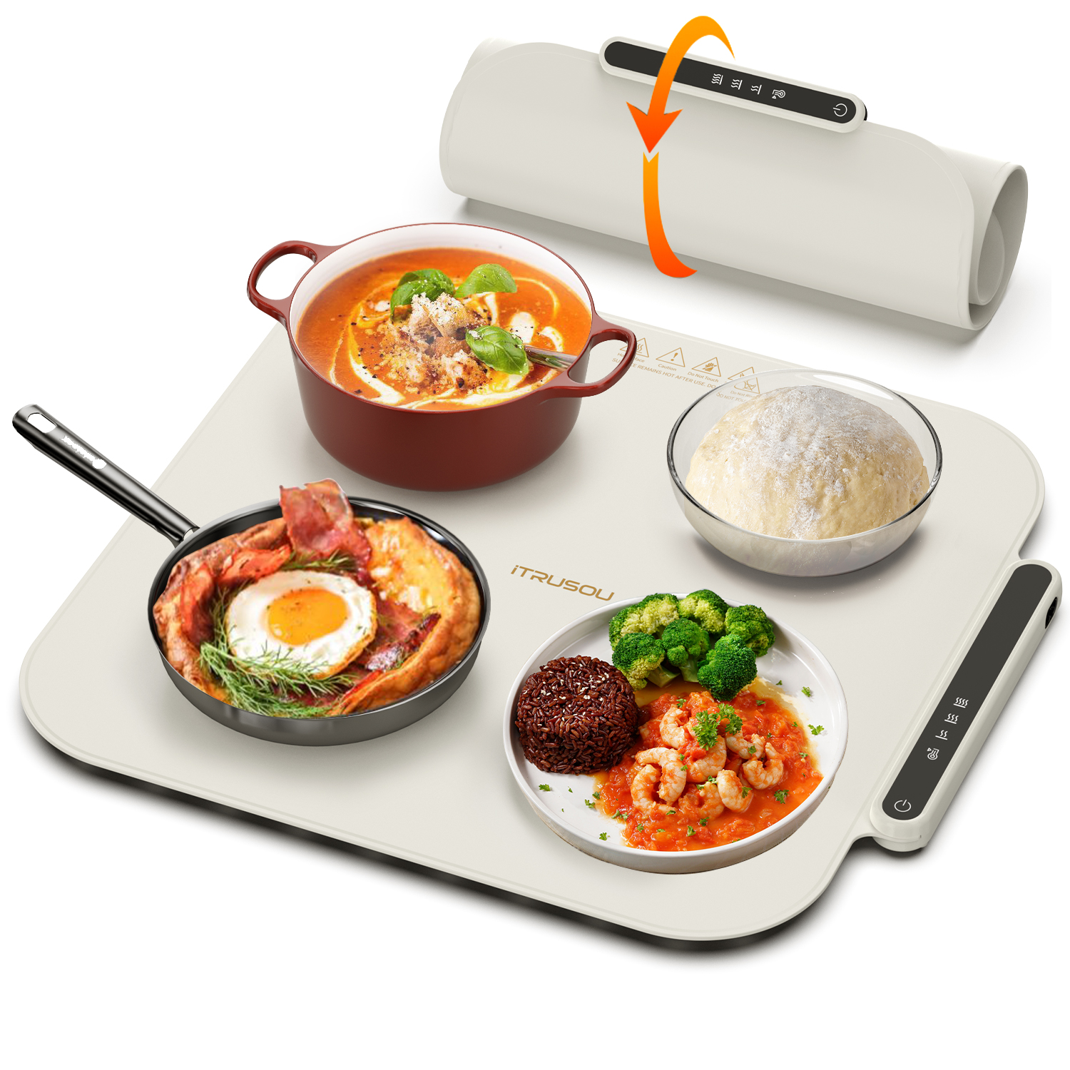 iTRUSOU BW402 Electric Warming Tray - Full Surface Heating,Rollable & Portable,Premium Silicone Nano-Material,3 Temperature Settings,Auto Shut-Off -Versatile Food Warmer for Pizza, Meals, and More