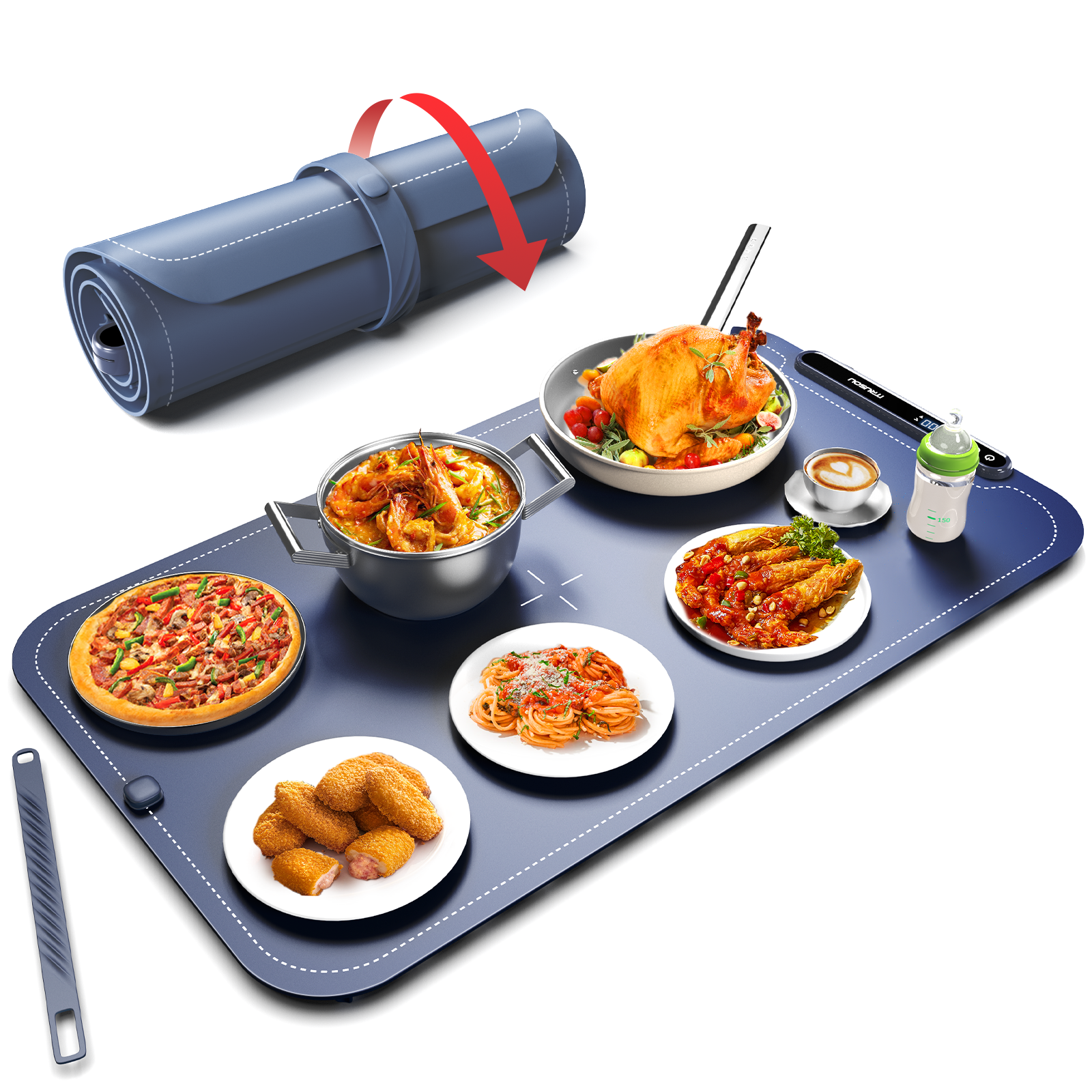 Electric Warming Tray, iTRUSOU Silicone Warming Mat for Food with 7 Level Temp, Switchable Celsius/Fahrenheit, 1-8Hr Auto Shut-Off, Upgrade Strap Keep Food Warm at Buffet, Party, Sabbath, Daily Use