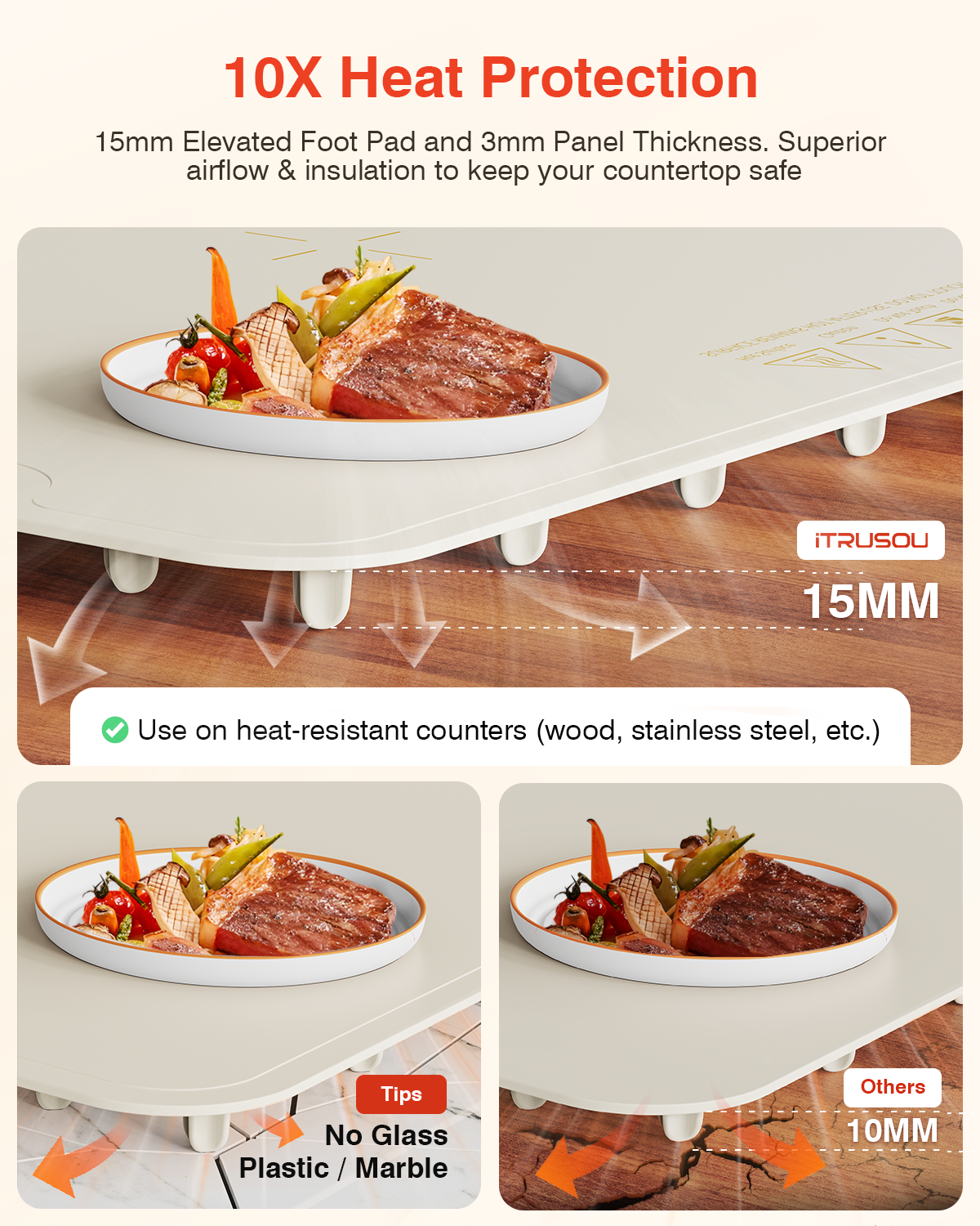 Warming Mat for Food, iTRUSOU Electric Warming Tray with 1–99H Timer, 7 Temp Settings, Patented Full-Surface Heating, °F/°C Switch, Flexible Roll-Up Food Warmers for Parties Buffet, Everyday Use-Beige