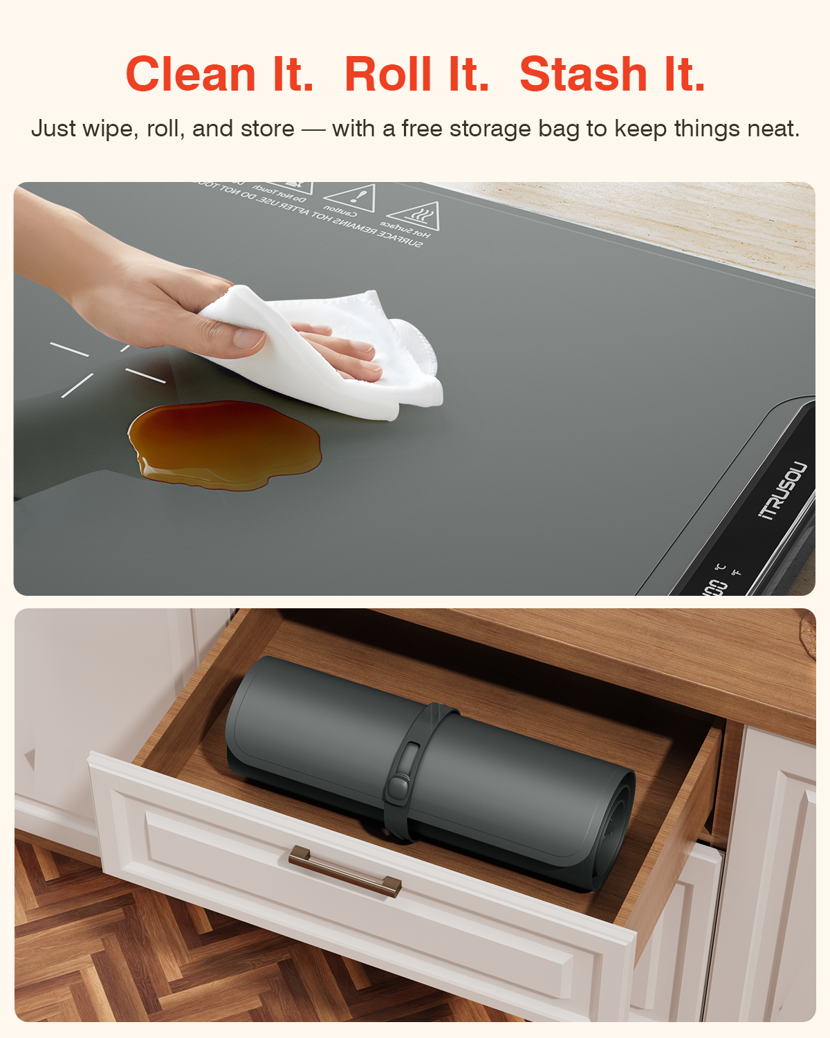 Warming Mat for Food, iTRUSOU Electric Warming Tray with 1–99H Timer, 7 Temp Settings, Patented Full-Surface Heating, °F/°C Switch, Flexible Roll-Up Food Warmers for Parties Buffet, Everyday Use